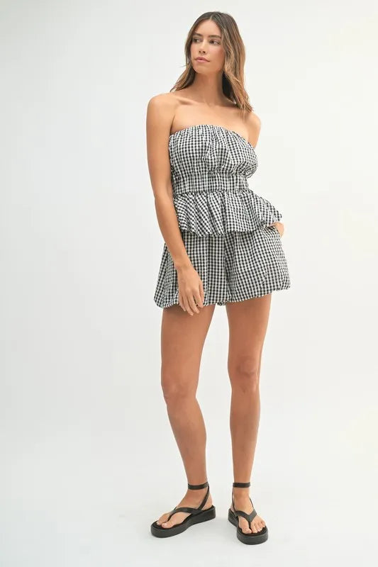 MABLE Gingham Tube Top and Shorts Set-MABLE-Black-S-Urbanheer