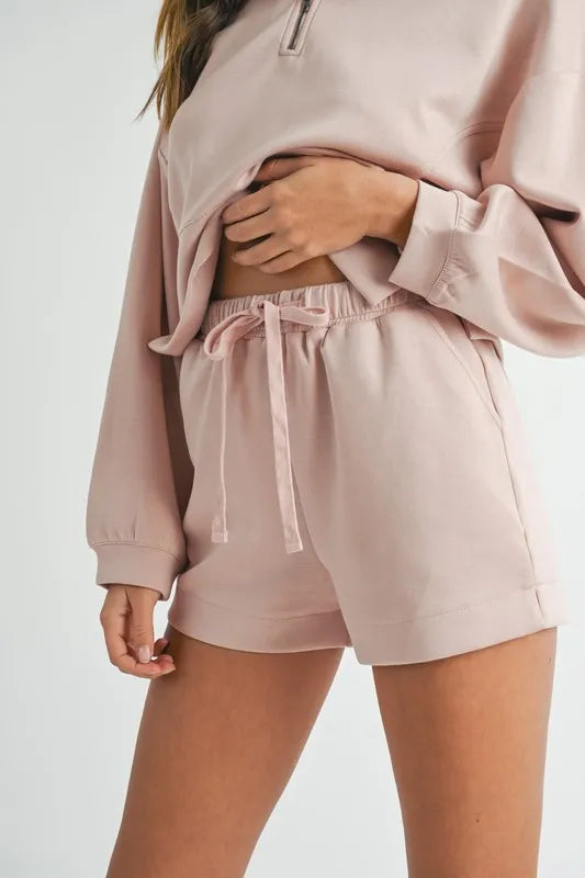 MABLE Half Zip Sweatshirt and Shorts Set-MABLE-Pink-S-Urbanheer