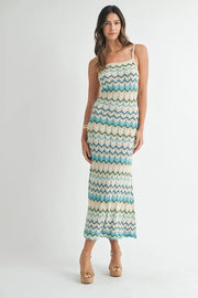 MABLE Lightweight Pointelle Chevron Knit Maxi Dress-MABLE-Aqua-S-Urbanheer