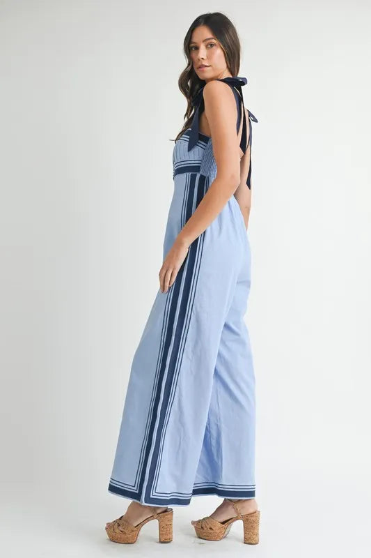 MABLE Linen Mix Chevron Sail Shoulder Strap Jumpsuit-MABLE-Periwinkle-M-Urbanheer