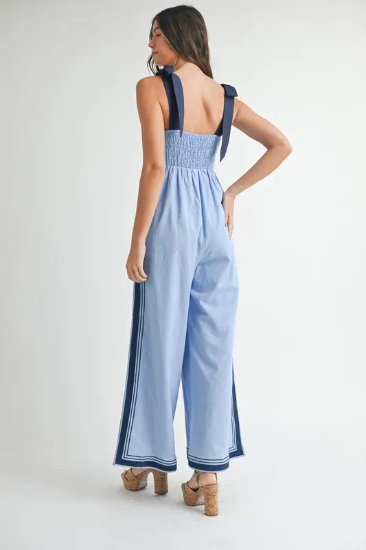 MABLE Linen Mix Chevron Sail Shoulder Strap Jumpsuit-MABLE-Periwinkle-M-Urbanheer