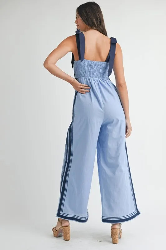 MABLE Linen Mix Chevron Sail Shoulder Strap Jumpsuit-MABLE-Periwinkle-M-Urbanheer
