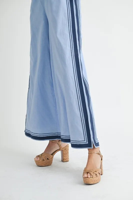 MABLE Linen Mix Chevron Sail Shoulder Strap Jumpsuit-MABLE-Periwinkle-M-Urbanheer