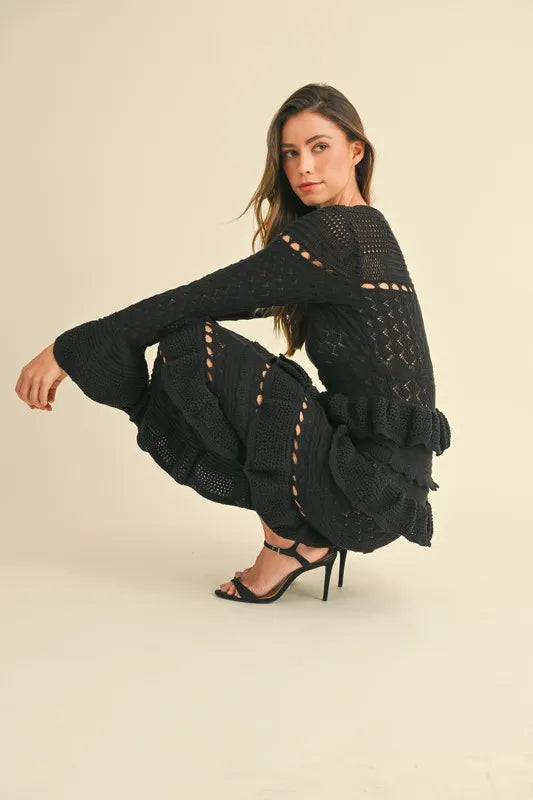 MABLE Long Sleeve Tiered Ruffle Knit Midi Dress from MABLE exclusive –  Urbanheer