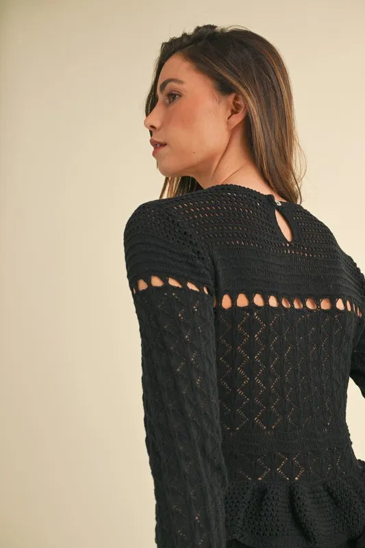 black long sleeve tiered midi dress MABLE Long Sleeve Tiered Ruffle Knit Midi Dress from MABLE exclusive –  Urbanheer