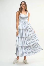 MABLE Pin Stripe Smocked Bodice Layered Midi Dress-MABLE-Off White-S-Urbanheer