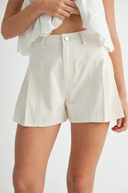 MABLE Pleated High Waist Twill Shorts-MABLE-Ecru-S-Urbanheer