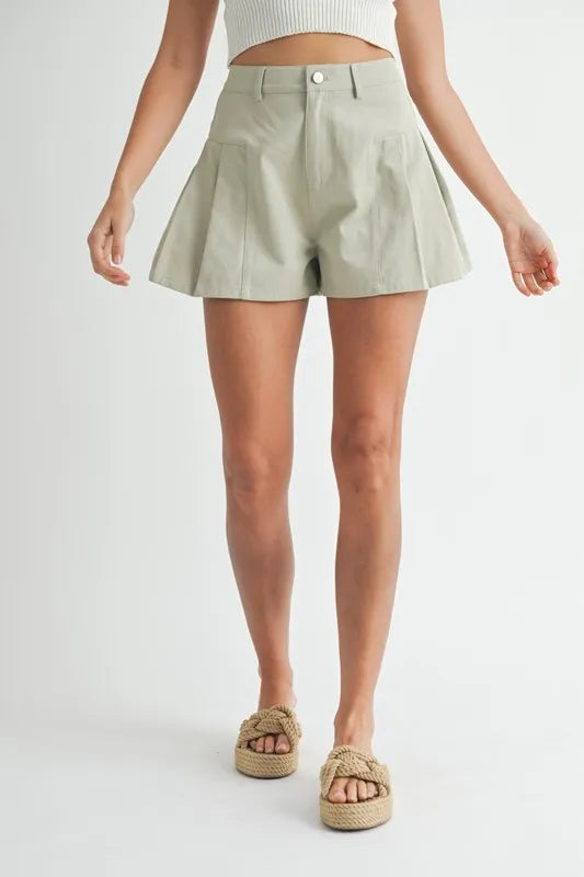 MABLE Pleated High Waist Twill Shorts-MABLE-Sage-S-Urbanheer
