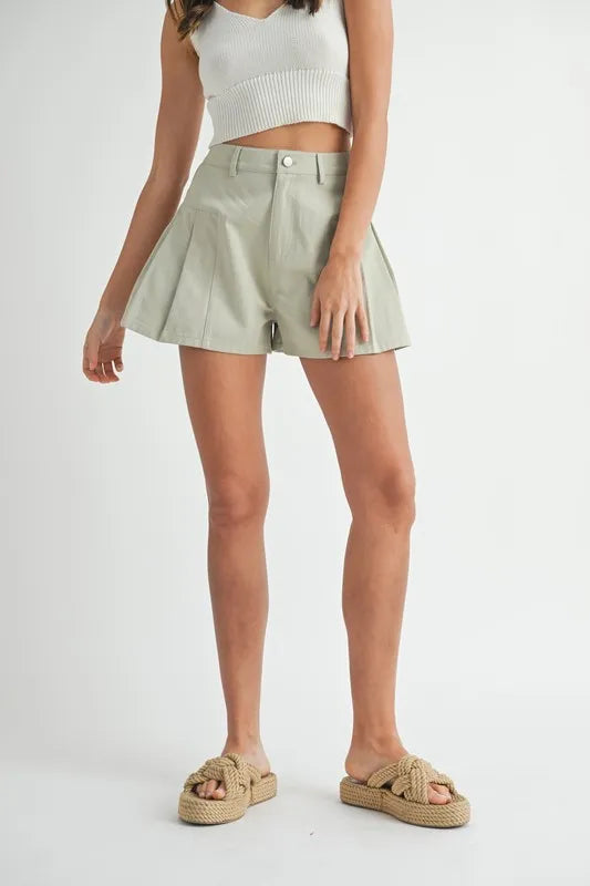 MABLE Pleated High Waist Twill Shorts-MABLE-Sage-S-Urbanheer