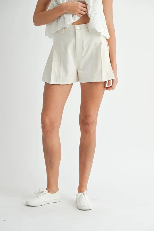 MABLE Pleated High Waist Twill Shorts-MABLE-Ecru-S-Urbanheer