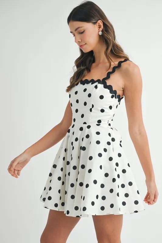 MABLE Polka Dot Mini Dress with Ricrac Trim Strap-MABLE-Cream-S-Urbanheer