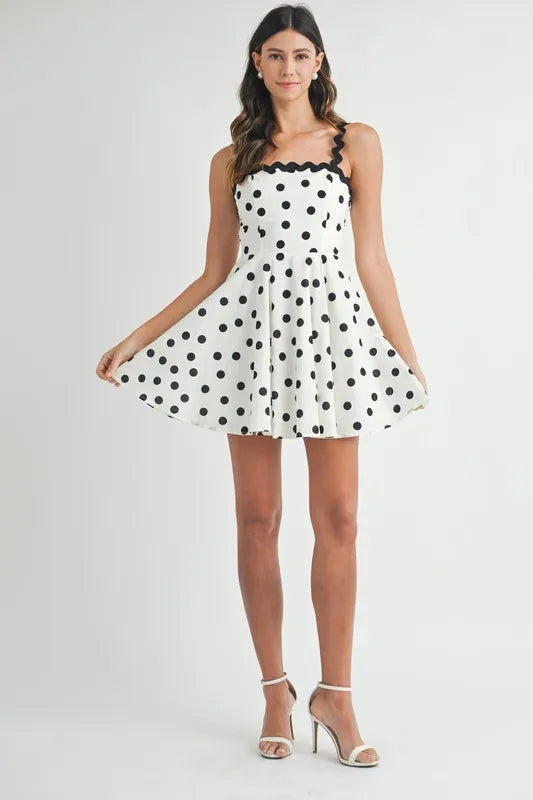 MABLE Polka Dot Mini Dress with Ricrac Trim Strap-MABLE-Cream-S-Urbanheer