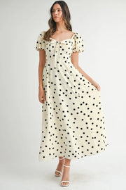 MABLE Polka Dot Puff Sleeve Midi Dress-MABLE-Cream-S-Urbanheer