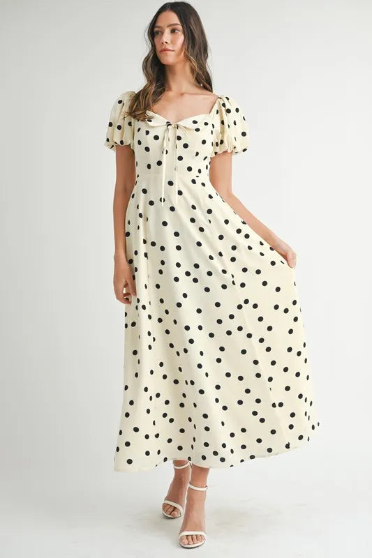MABLE Polka Dot Puff Sleeve Midi Dress-MABLE-Cream-S-Urbanheer