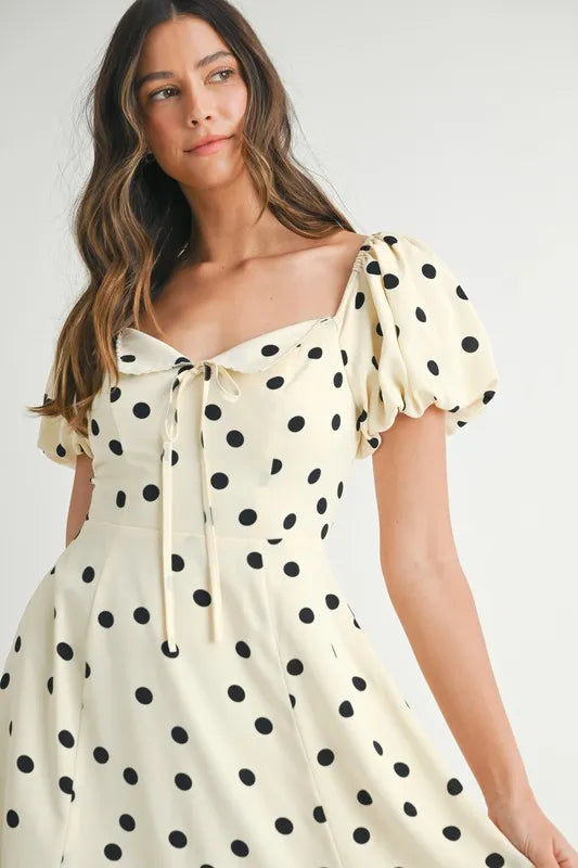 MABLE Polka Dot Puff Sleeve Midi Dress-MABLE-Cream-S-Urbanheer