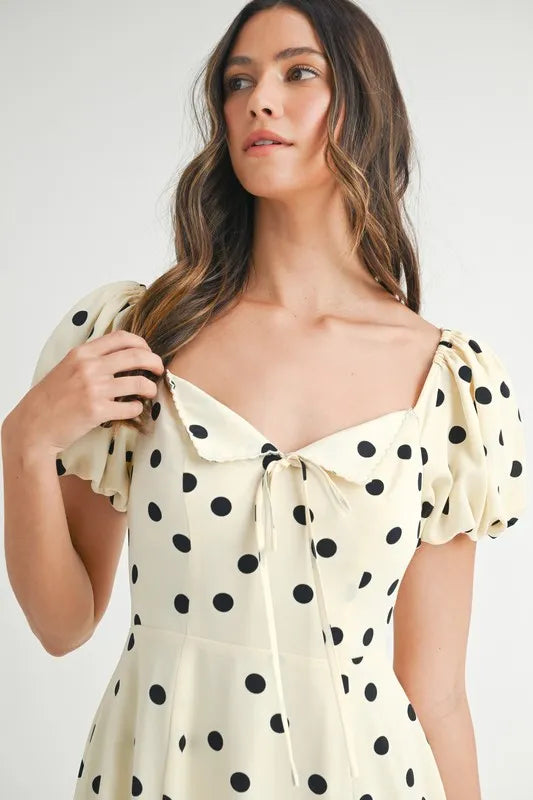MABLE Polka Dot Puff Sleeve Midi Dress-MABLE-Cream-S-Urbanheer