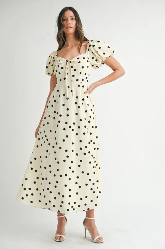 MABLE Polka Dot Puff Sleeve Midi Dress-MABLE-Cream-S-Urbanheer