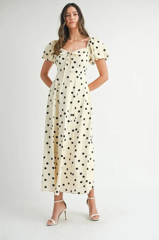 MABLE Polka Dot Puff Sleeve Midi Dress-MABLE-Cream-S-Urbanheer