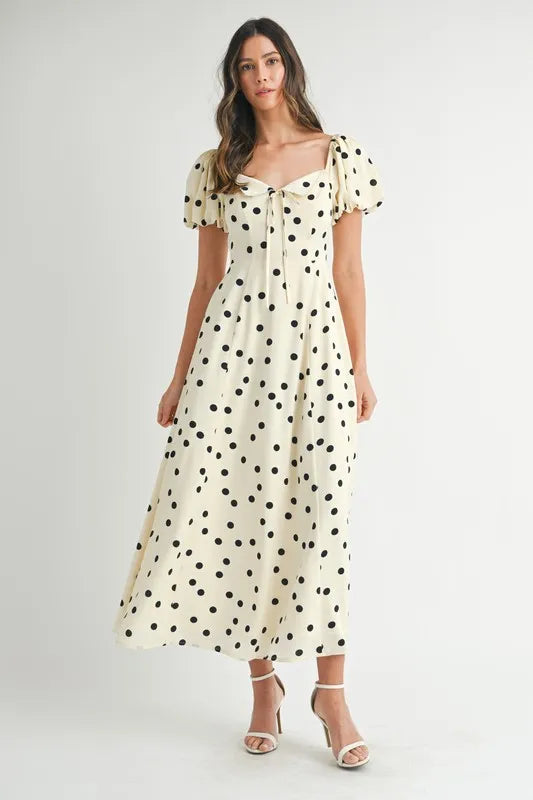MABLE Polka Dot Puff Sleeve Midi Dress-MABLE-Cream-S-Urbanheer