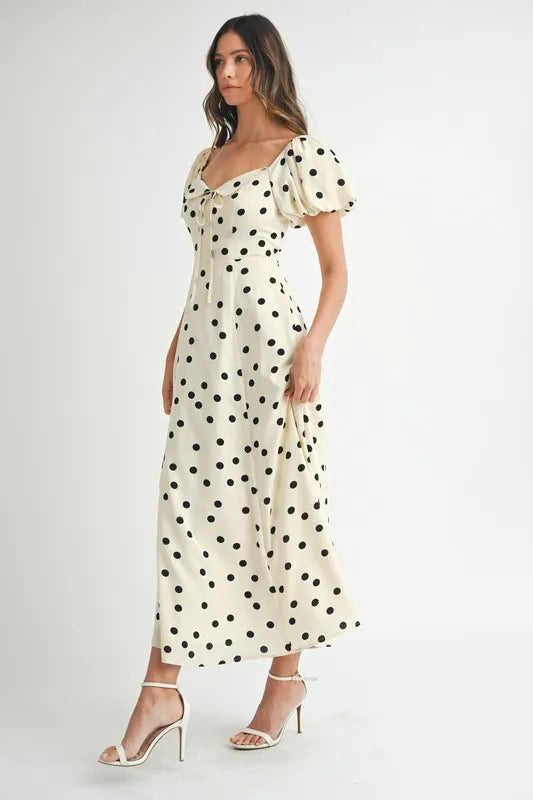 MABLE Polka Dot Puff Sleeve Midi Dress-MABLE-Cream-S-Urbanheer