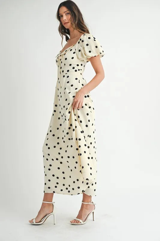 MABLE Polka Dot Puff Sleeve Midi Dress-MABLE-Cream-S-Urbanheer