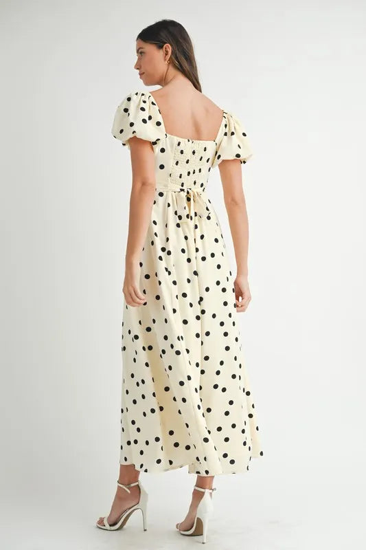 MABLE Polka Dot Puff Sleeve Midi Dress-MABLE-Cream-S-Urbanheer