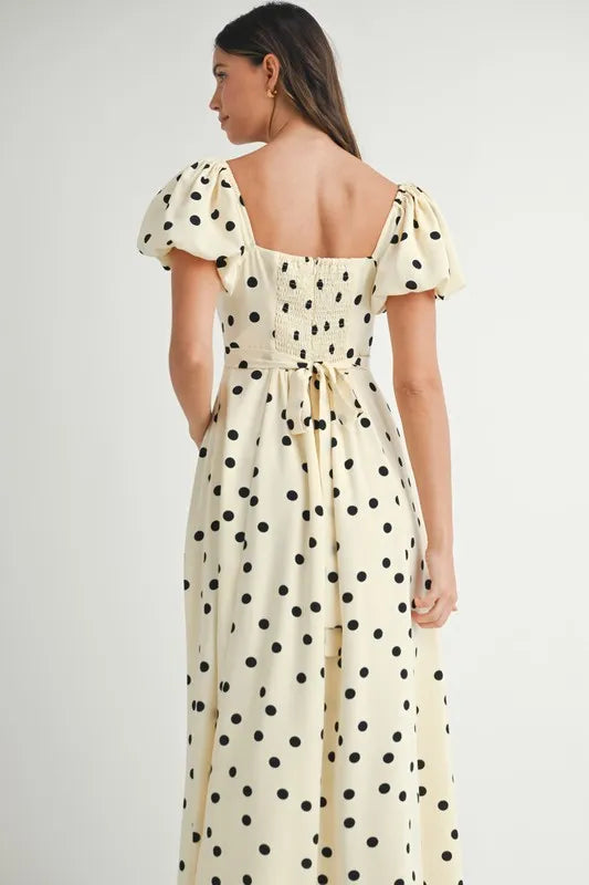 MABLE Polka Dot Puff Sleeve Midi Dress-MABLE-Cream-S-Urbanheer