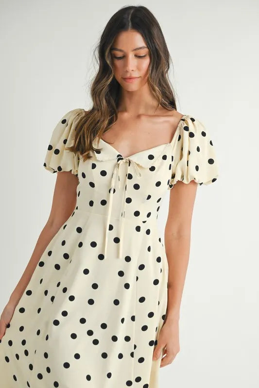 MABLE Polka Dot Puff Sleeve Midi Dress-MABLE-Cream-S-Urbanheer