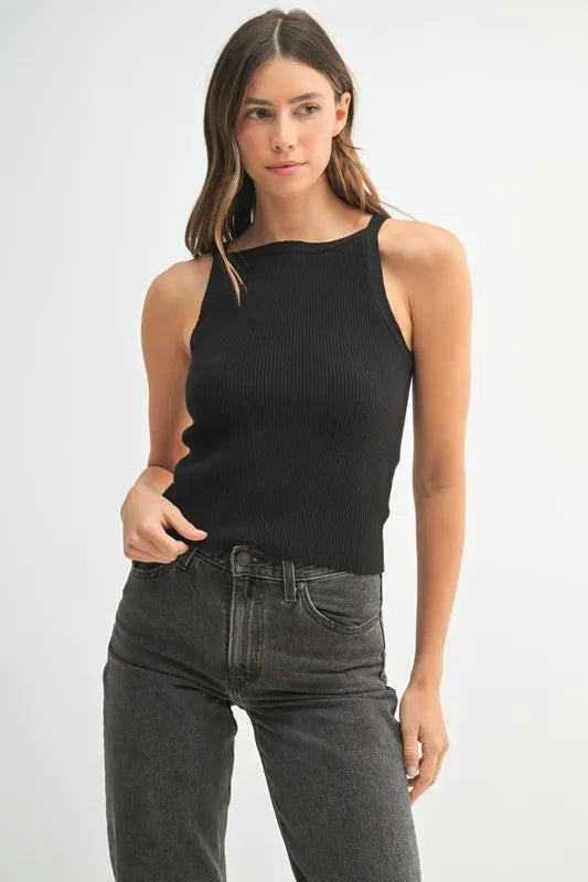 MABLE Ribbed Knit Tank-MABLE-Black-S-Urbanheer
