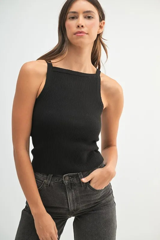 MABLE Ribbed Knit Tank-MABLE-Black-S-Urbanheer
