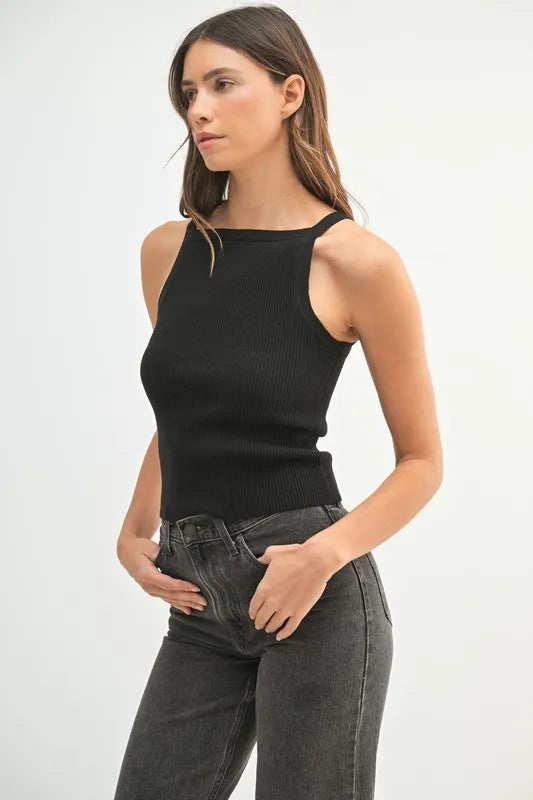 MABLE Ribbed Knit Tank-MABLE-Black-S-Urbanheer