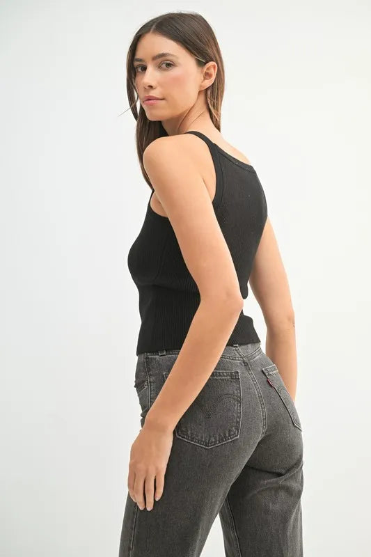 MABLE Ribbed Knit Tank-MABLE-Black-S-Urbanheer