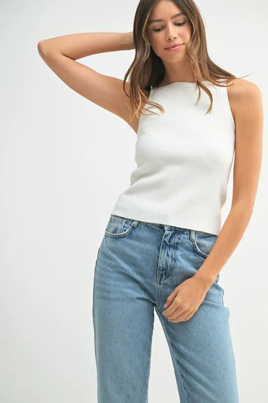 MABLE Ribbed Knit Tank-MABLE-Off White-S-Urbanheer