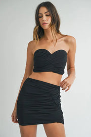 MABLE Ruched Tube Crop Top and Skirt Set-MABLE-Black-M-Urbanheer