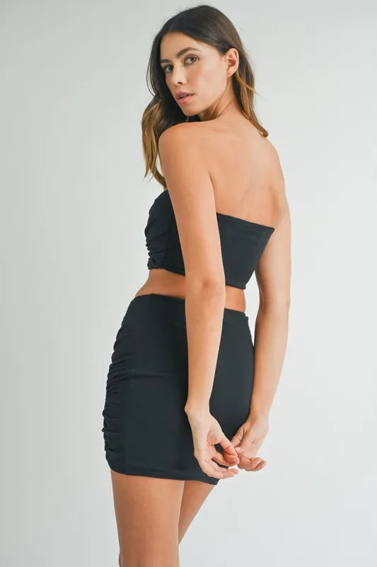 MABLE Ruched Tube Crop Top and Skirt Set-MABLE-Black-M-Urbanheer