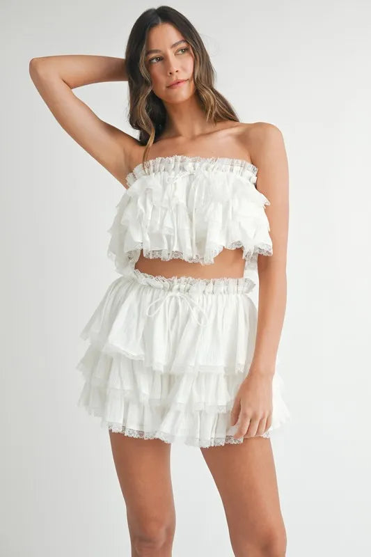 MABLE Ruffle Layered Crop Top and Mini Skirt Set-MABLE-Off White-M-Urbanheer