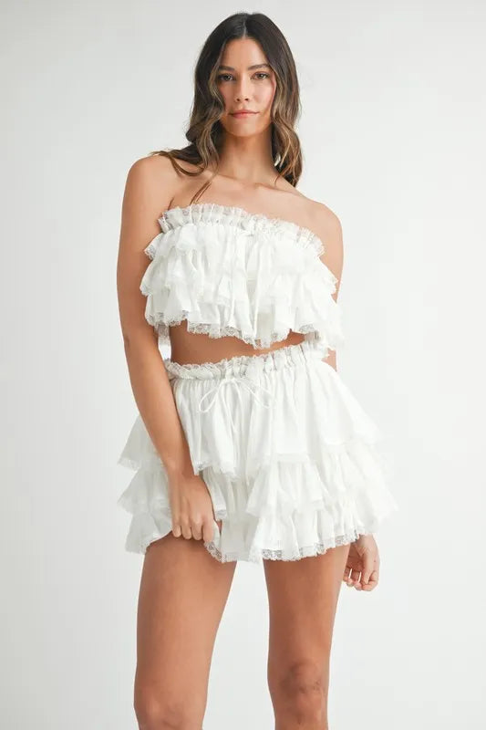 MABLE Ruffle Layered Crop Top and Mini Skirt Set-MABLE-Off White-M-Urbanheer