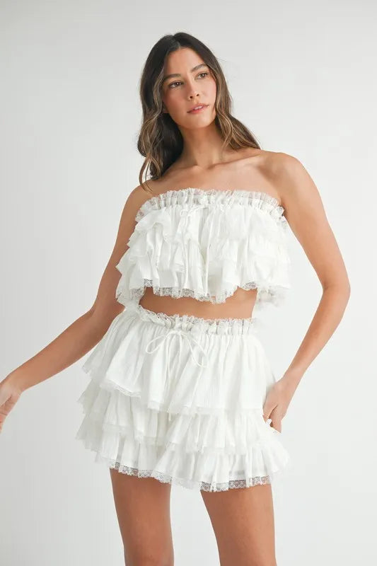MABLE Ruffle Layered Crop Top and Mini Skirt Set-MABLE-Off White-M-Urbanheer