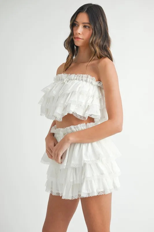 MABLE Ruffle Layered Crop Top and Mini Skirt Set-MABLE-Off White-M-Urbanheer