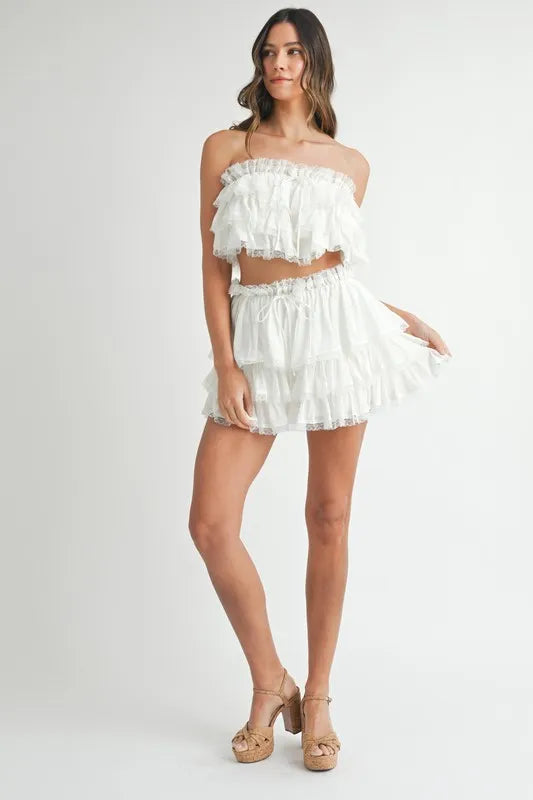 MABLE Ruffle Layered Crop Top and Mini Skirt Set-MABLE-Off White-M-Urbanheer