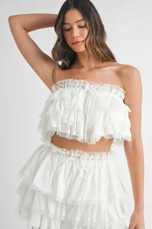 MABLE Ruffle Layered Crop Top and Mini Skirt Set-MABLE-Off White-M-Urbanheer