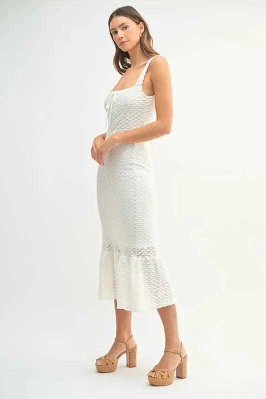 MABLE Ruffled Hem Sleeveless Crochet Knit Midi Dress-MABLE-Off White-M-Urbanheer