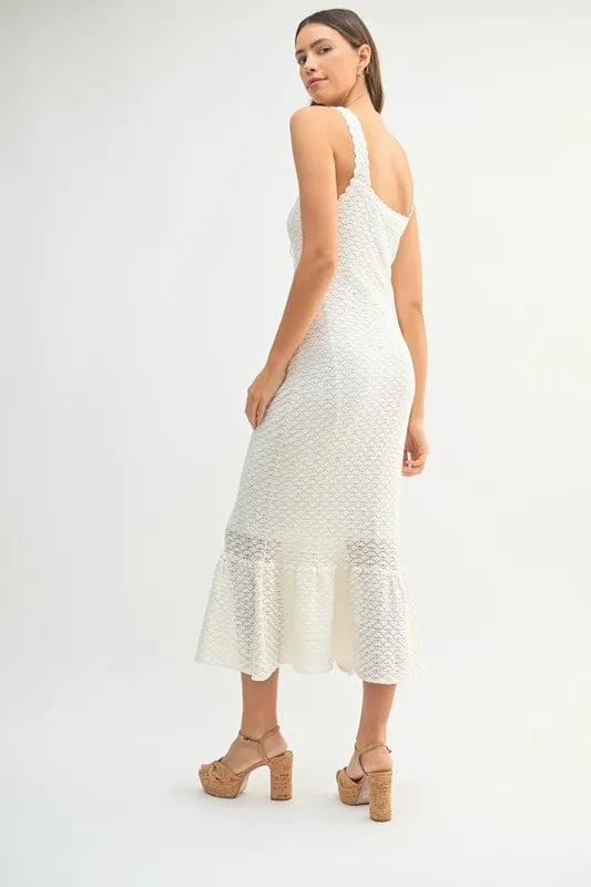 MABLE Ruffled Hem Sleeveless Crochet Knit Midi Dress-MABLE-Off White-M-Urbanheer