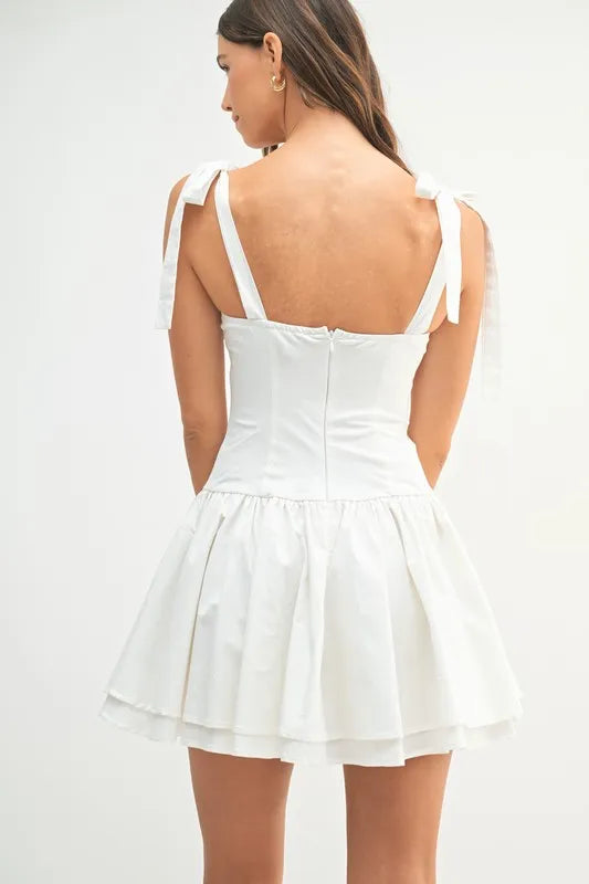 MABLE Shoulder Tie Corset Panel Mini Dress-MABLE-OFF WHITE-S-Urbanheer