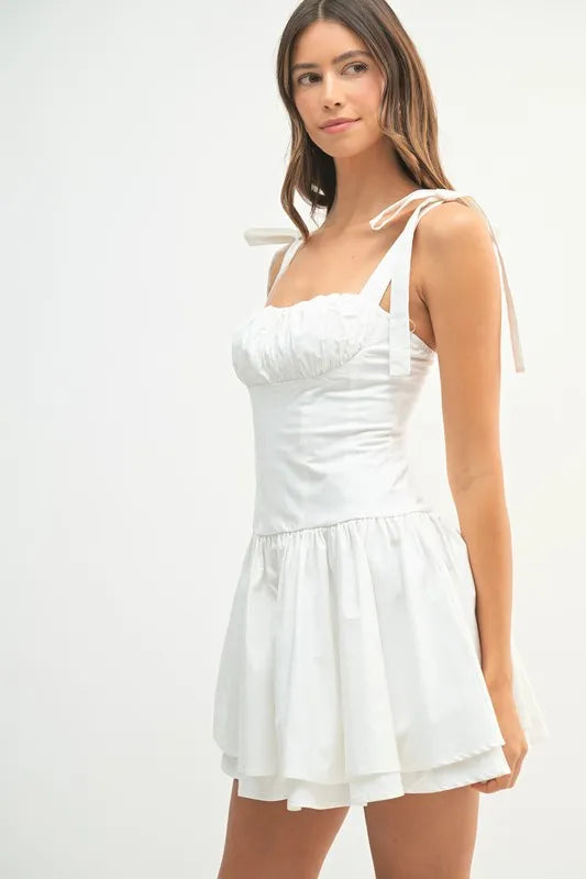 MABLE Shoulder Tie Corset Panel Mini Dress-MABLE-OFF WHITE-S-Urbanheer