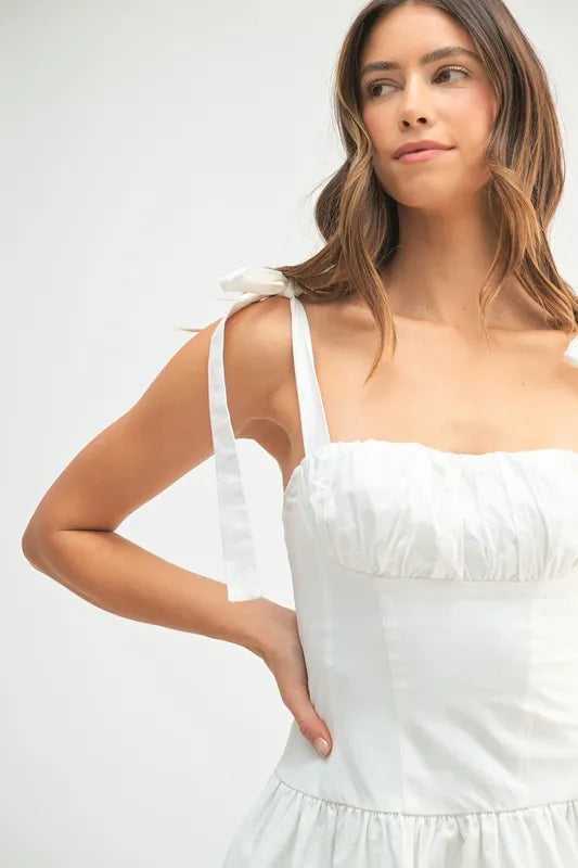 MABLE Shoulder Tie Corset Panel Mini Dress-MABLE-OFF WHITE-S-Urbanheer