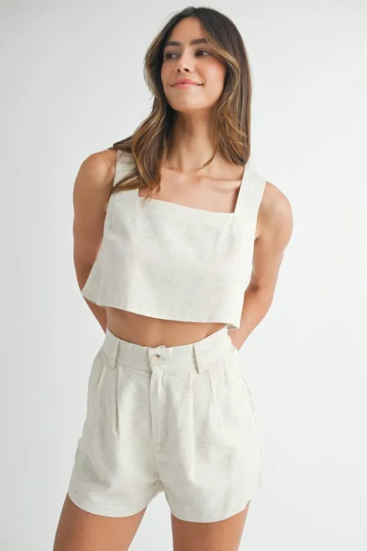 MABLE Sleeveless Crop Top and Shorts Set-MABLE-Oatmeal-L-Urbanheer