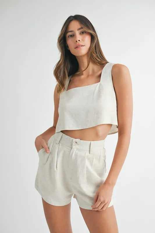 MABLE Sleeveless Crop Top and Shorts Set-MABLE-Oatmeal-L-Urbanheer