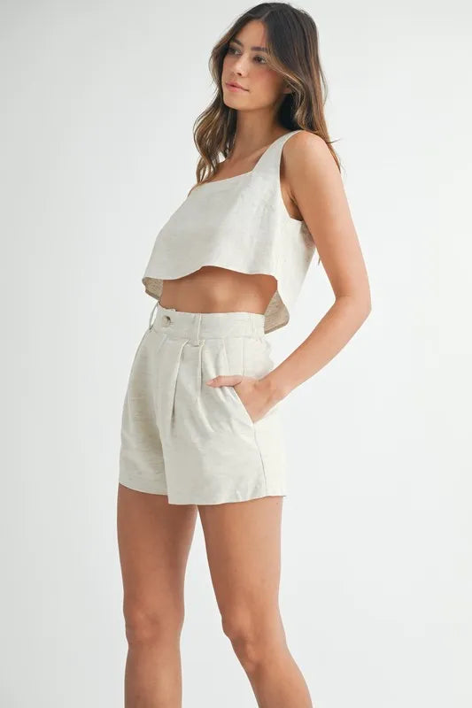 MABLE Sleeveless Crop Top and Shorts Set-MABLE-Oatmeal-L-Urbanheer