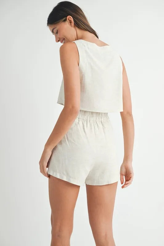 MABLE Sleeveless Crop Top and Shorts Set-MABLE-Oatmeal-L-Urbanheer